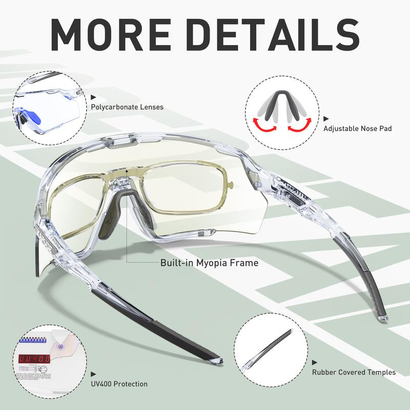KAPVOE New World Premiere Photochromic Frames and Photochromic Glasses Men Women Bike Cycling Glasses UV400 Bicycle Riding Sunglasses Outdoor Sport Eyewear Driving Goggles