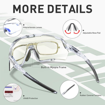 KAPVOE New World Premiere Photochromic Frames and Photochromic Glasses Men Women Bike Cycling Glasses UV400 Bicycle Riding Sunglasses Outdoor Sport Eyewear Driving Goggles