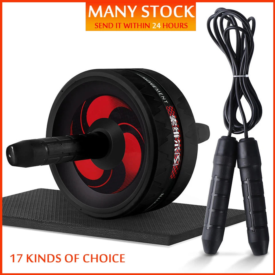 2-in-1 Silent Ab Roller and Jump Rope with Mat for Comprehensive Arm, Waist, and Leg Workouts - Gym Fitness Equipment