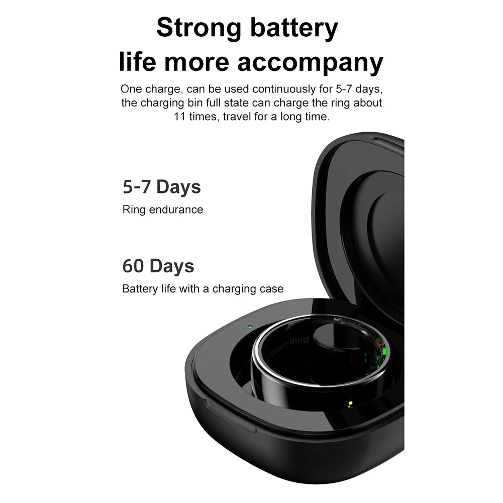 Smart Ring R08: Health and Sleep Monitoring Fitness Tracker, 5ATM Waterproof with Charging Case for Xiaomi and Samsung Devices