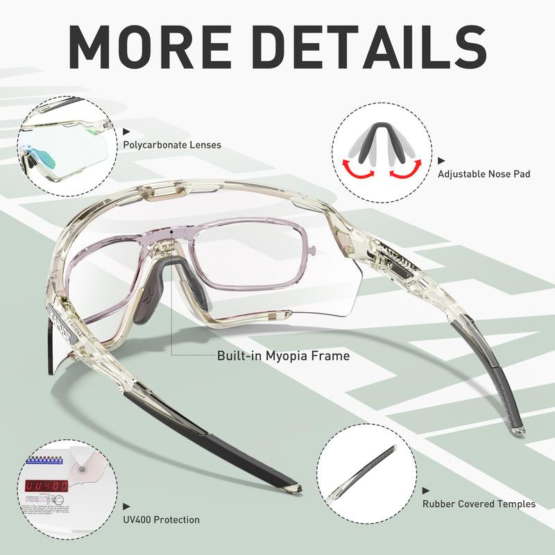 KAPVOE New World Premiere Photochromic Frames and Photochromic Glasses Men Women Bike Cycling Glasses UV400 Bicycle Riding Sunglasses Outdoor Sport Eyewear Driving Goggles