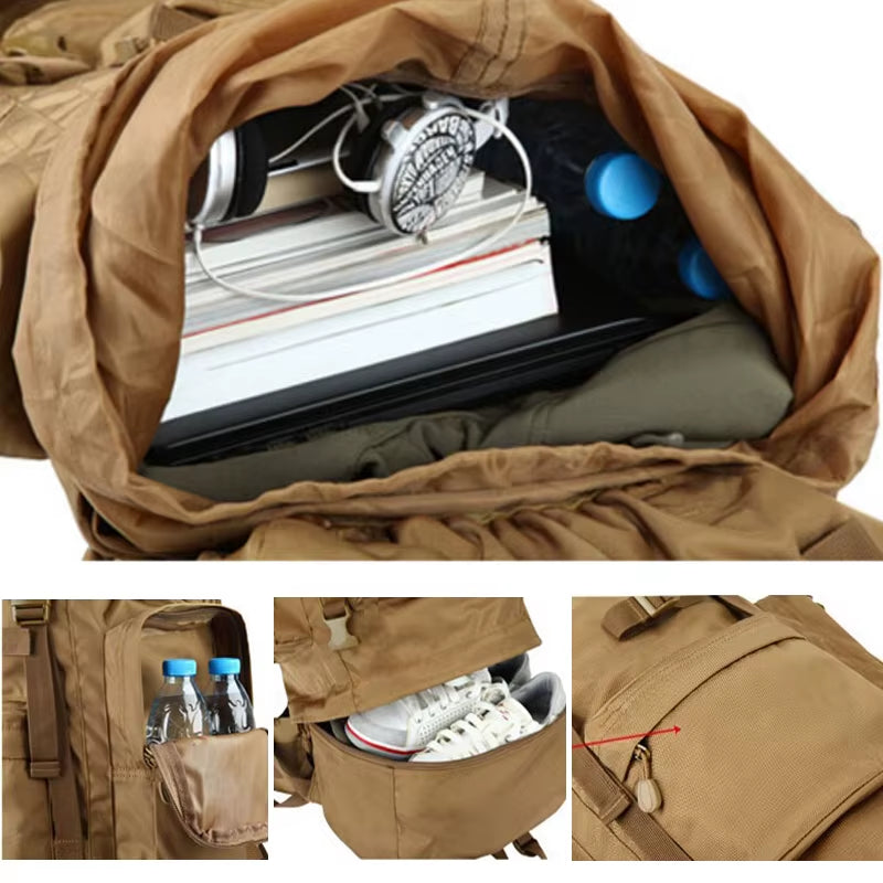 70L Large Tactical Backpack for Outdoor Activities - Waterproof and Durable Nylon for Hiking, Camping, and Climbing