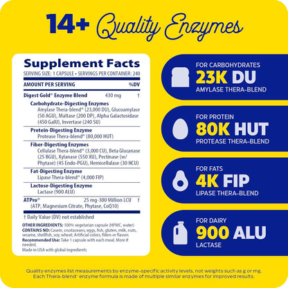 Unlock Optimal Digestion with Enzymedica Digest Gold + Atpro - Advanced Digestive Enzymes for Large Meals, 240 Capsules