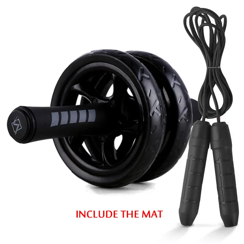2-in-1 Silent Ab Roller and Jump Rope with Mat for Comprehensive Arm, Waist, and Leg Workouts - Gym Fitness Equipment