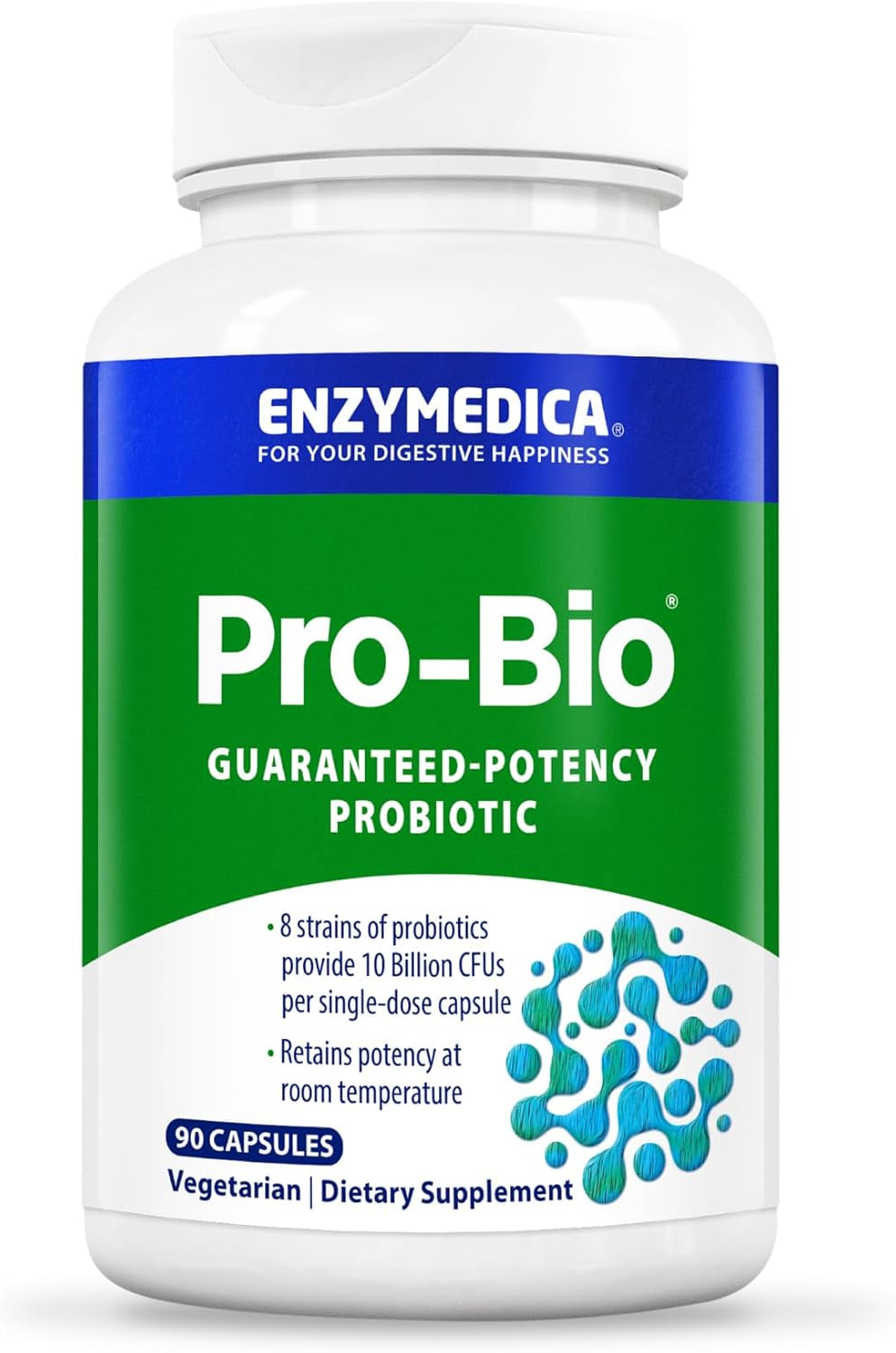 Enzymedica Pro-Bio Shelf-Stable Stomach-Acid Resistant Probiotic for Optimal Digestive Health, 10 Billion CFU, 90 Capsules
