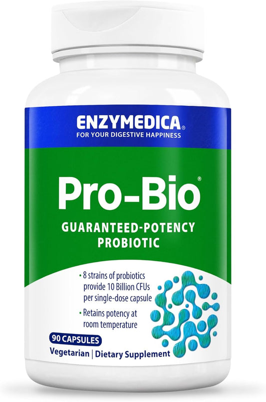 Enzymedica Pro-Bio Shelf-Stable Stomach-Acid Resistant Probiotic for Optimal Digestive Health, 10 Billion CFU, 90 Capsules