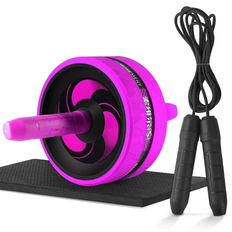 2-in-1 Silent Ab Roller and Jump Rope with Mat for Comprehensive Arm, Waist, and Leg Workouts - Gym Fitness Equipment