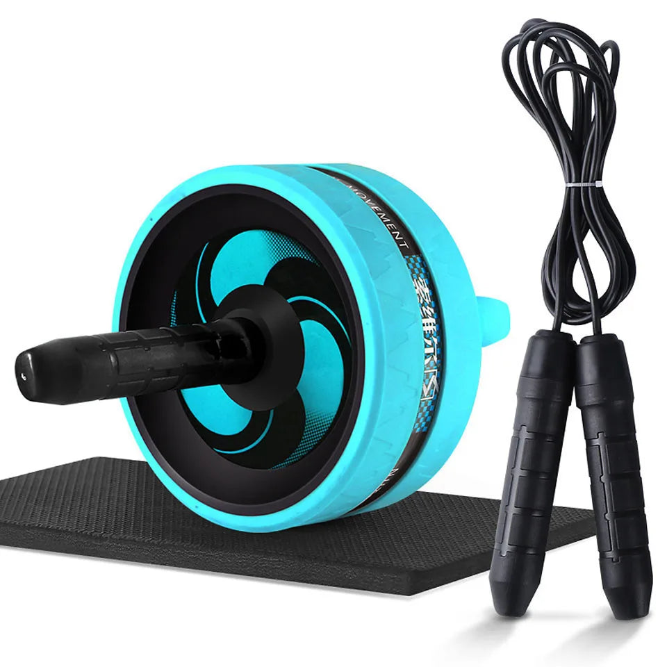 2-in-1 Silent Ab Roller and Jump Rope with Mat for Comprehensive Arm, Waist, and Leg Workouts - Gym Fitness Equipment