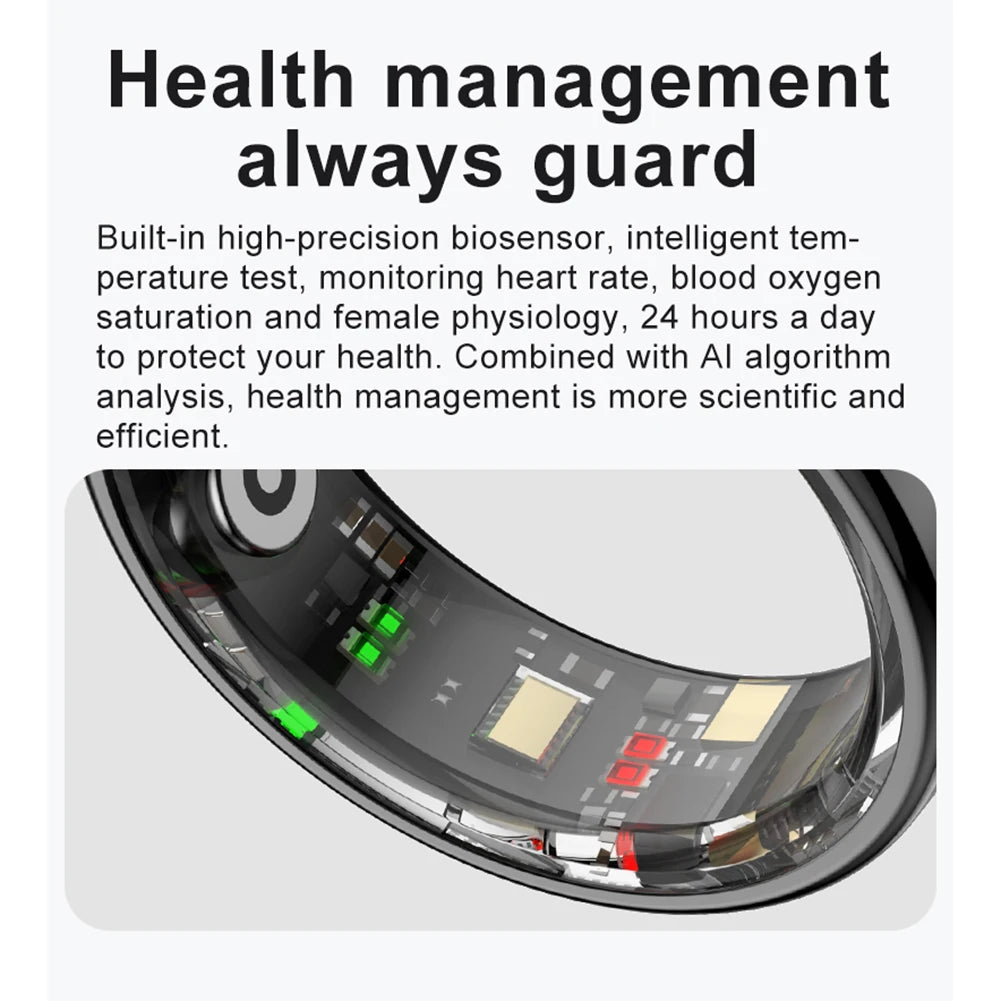 Smart Ring R08: Health and Sleep Monitoring Fitness Tracker, 5ATM Waterproof with Charging Case for Xiaomi and Samsung Devices