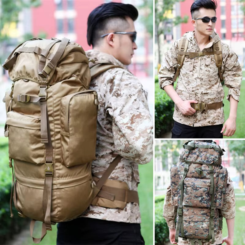 70L Large Tactical Backpack for Outdoor Activities - Waterproof and Durable Nylon for Hiking, Camping, and Climbing
