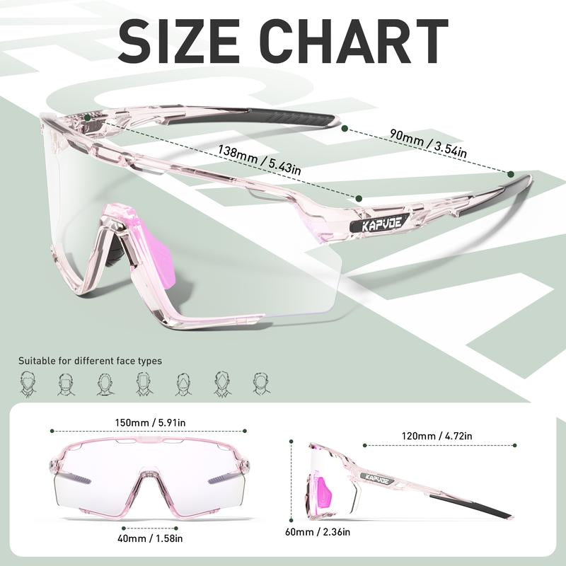 KAPVOE New World Premiere Photochromic Frames and Photochromic Glasses Men Women Bike Cycling Glasses UV400 Bicycle Riding Sunglasses Outdoor Sport Eyewear Driving Goggles