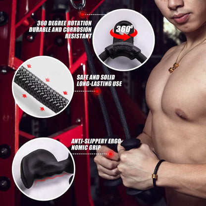 Fitness Biceps and Triceps Rope Pull Down Grip Handles for Cable Machines - Muscle Building Pulley Attachment for Back Exercises