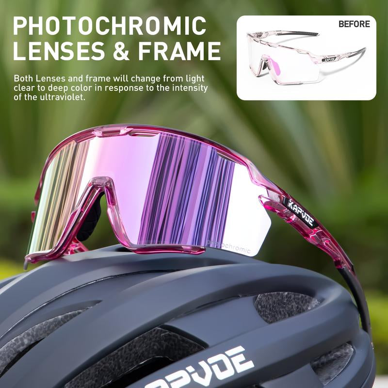 KAPVOE New World Premiere Photochromic Frames and Photochromic Glasses Men Women Bike Cycling Glasses UV400 Bicycle Riding Sunglasses Outdoor Sport Eyewear Driving Goggles