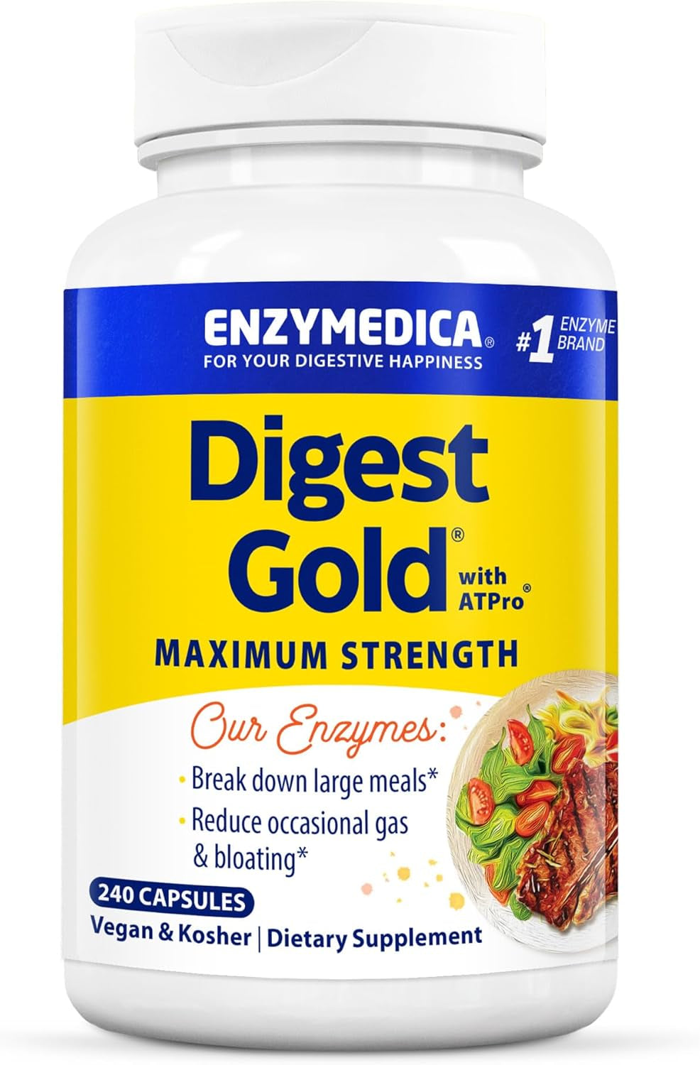 Unlock Optimal Digestion with Enzymedica Digest Gold + Atpro - Advanced Digestive Enzymes for Large Meals, 240 Capsules