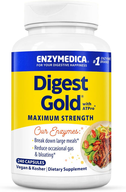 Unlock Optimal Digestion with Enzymedica Digest Gold + Atpro - Advanced Digestive Enzymes for Large Meals, 240 Capsules