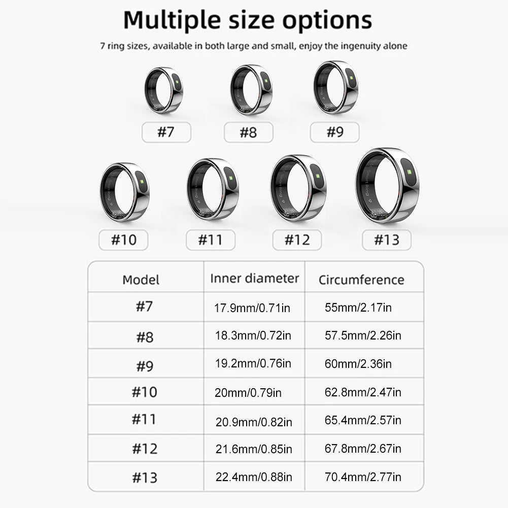 Smart Ring R08: Health and Sleep Monitoring Fitness Tracker, 5ATM Waterproof with Charging Case for Xiaomi and Samsung Devices