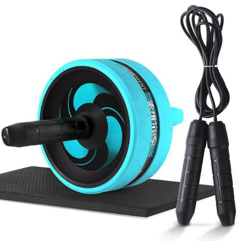 2-in-1 Silent Ab Roller and Jump Rope with Mat for Comprehensive Arm, Waist, and Leg Workouts - Gym Fitness Equipment