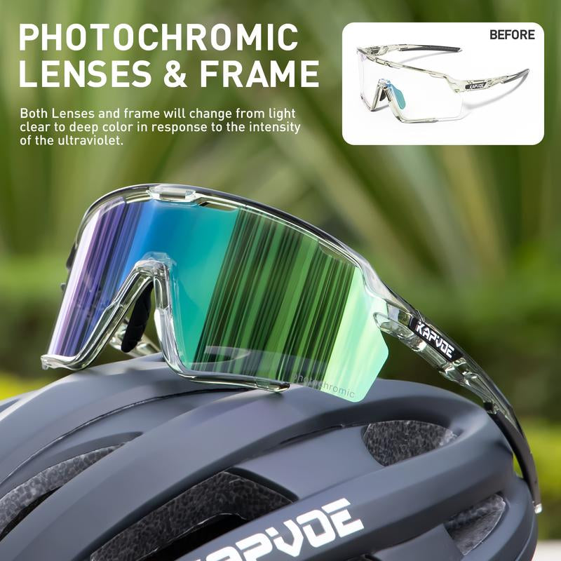KAPVOE New World Premiere Photochromic Frames and Photochromic Glasses Men Women Bike Cycling Glasses UV400 Bicycle Riding Sunglasses Outdoor Sport Eyewear Driving Goggles